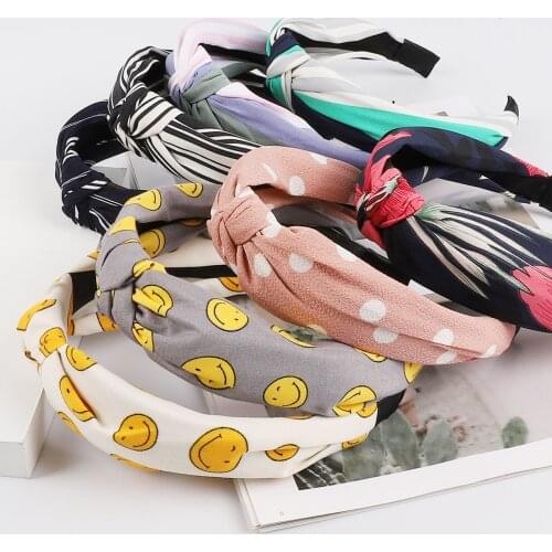 Elegant Top Knot Print Dot Striped Plaid Flower Hairband for Women Girls Headband Hair Hoop Turban Hair Accessories