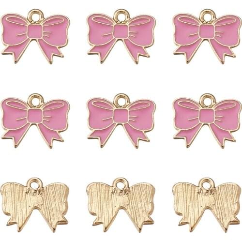 40pcs Pink Bowknot Enamel Charms Alloy Enamel Bow Pendants for Jewelry Making Earrings Bracelet Necklace Pendant DIY Accessories