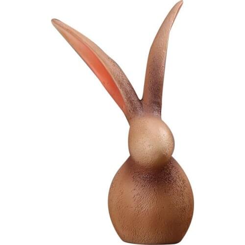 Abstract Rabbit Figurine Easter Ornaments Nordic Style Resin Sculpture Wood Color Crafts Bunny Room Decor