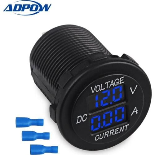 ADPOW Truck Marine Waterproof Boat Motorcycle Voltmeter Gauge Current Tester Ammeter Led Digital Voltmeter Ammeter Motorcycle