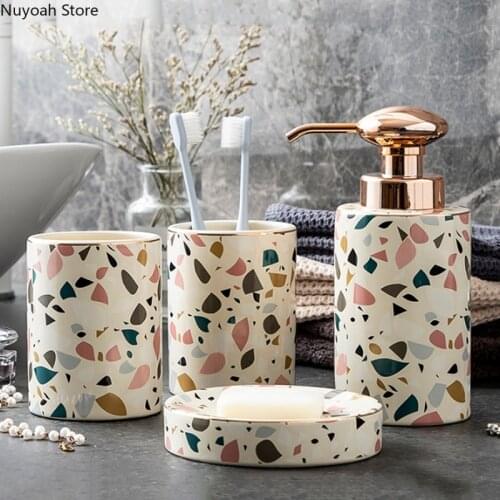 Bathroom Accessories Household Ceramic Toothbrush Cup Lotion Bottle Soap Dish Nordic Home Decoration Creative Bathroom Supplies
