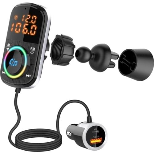 Bluetooth 5.0 FM Transmitter Wireless Radio Adapter Car Mp3 Player Handsfree Car Kit PD3.0/QC3.0 Fast Charge Dual LCD Display