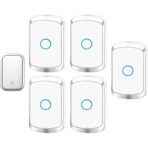 Self-powered Waterproof Wireless Doorbell with No Battery EU US UK Plug Cordless Home Door Bell 1 button 5 Receivers 60 Chimes