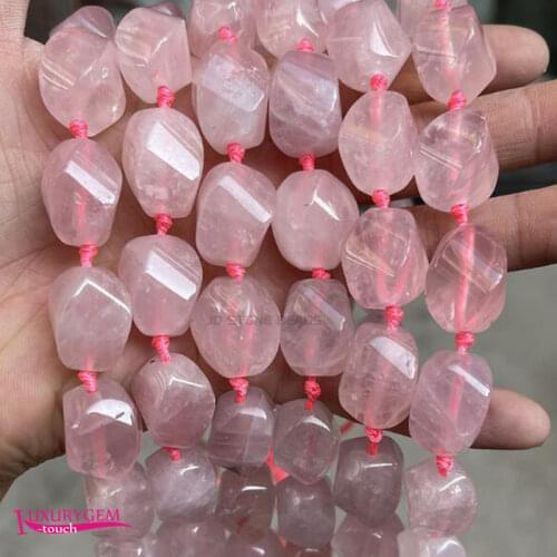 Natural Rose Quartz Stone Spacer Loose Beads High Quality 15x20mm Smooth Twisted Shape DIY Gem Jewelry Making a3721
