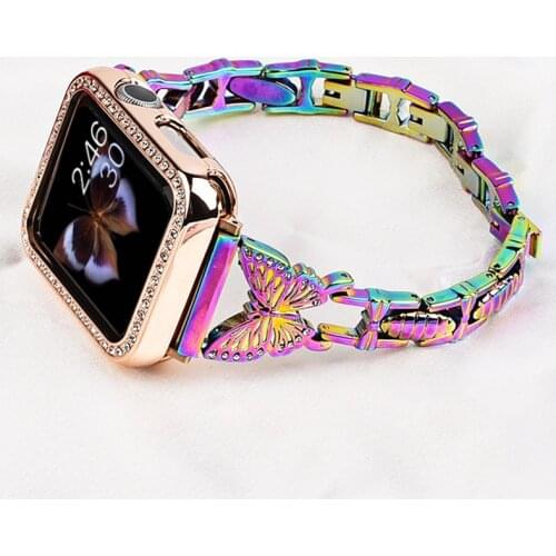 Diamond Butterfly Strap for Apple Watch Band 40mm 44mm 38mm 42mm Metal Stainless Steel Chain Link for IWatch Series 6 5 4 3 2 1