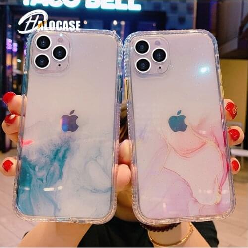 Gradient Marble Glitter Phone Case For iPhone 12 Pro 11 Pro Max XR XS Max X 7 8 Plus SE 2020 Bumper Shockproof Clear Back Cover