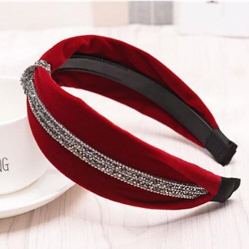 Wine Red Velvet Headband Toothed Women Crystal Hair Headband Topknot Hard Headband Women Girlsfriend Gift Velvet Turban Hairband