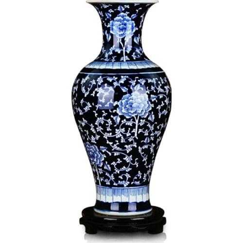 Jingdezhen Ceramic Hand Painted Blue And White Porcelain Fish Tail Landing Large Vase Modern Fashion Home Furnishings Wholesale