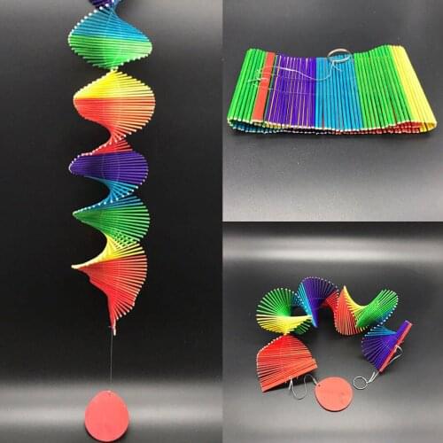 1pc Wood Pendant Colourful Kindergarten Garden Home Decorative Twisted Rainbow Wind Chime Pendant 2021