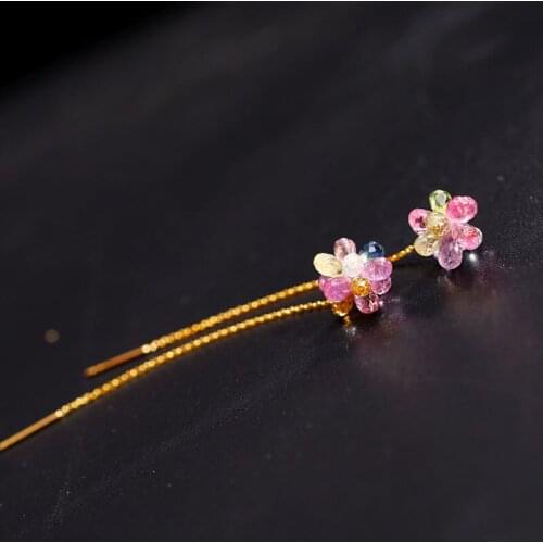 DAIMI Sapphire long earrings Genuine Gemstones yellow 18K gold color earrings simple for girlfriend