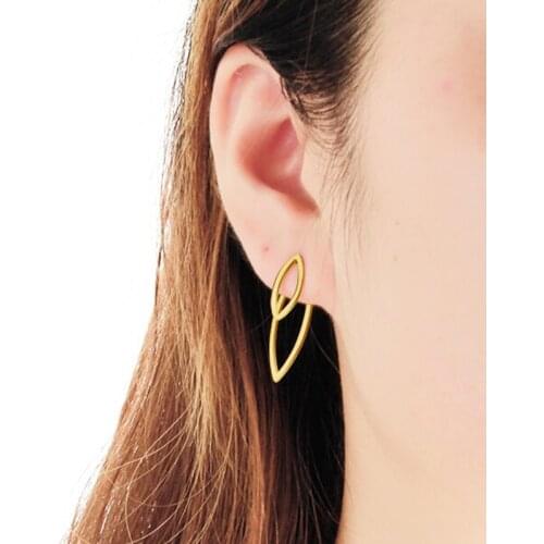 Double Leaves Leaf Stud Earrings Gold color Ear Jacket Stainless Steel Earrings For Women Jewelry Girls Pendientes Christmas