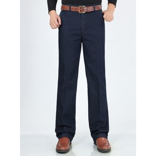 Elastic Denim Pants 30-44 Big Size Classic Business Jeans for Men Autumn Winter Male Casual High Quality Thick Fleece Warm