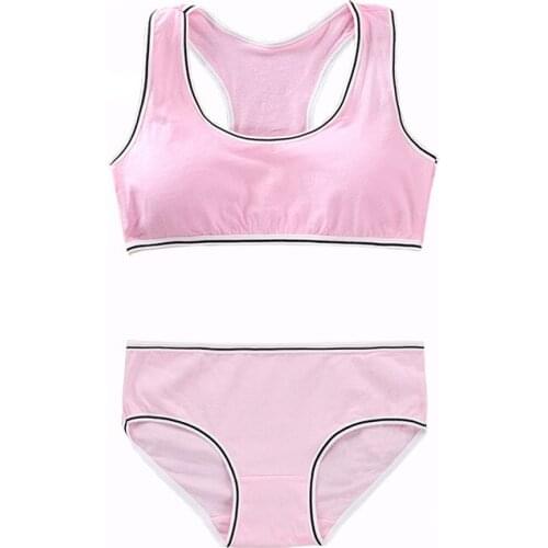 Cotton Bra Set Teens Training Bras Girls Underwear Set Teenagers Puberty Wireless Bra+Underpants