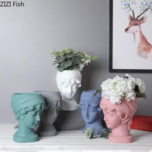 Head Ceramic Vase Portrait Figurines Decorative Vases Home Decoration Statuette Desktop Decor Flower Pot Floral Arrangement