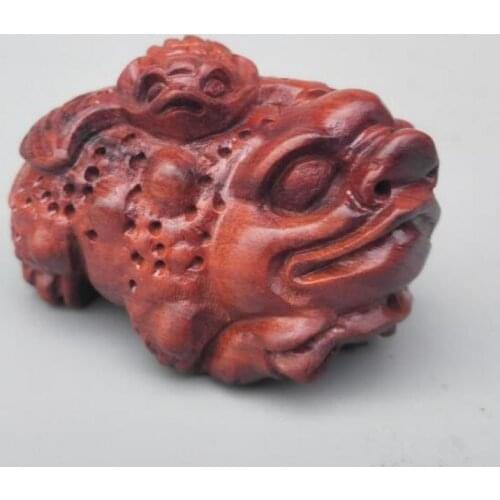 China wood carving Gold toad small statue