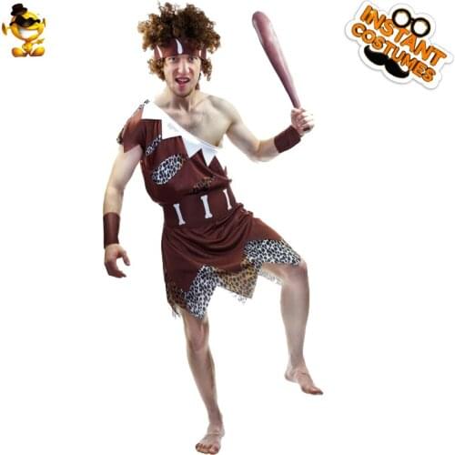 Caveman Costume Men Tunic Adult Jungle Prehistoric Fancy Dress Outfit for Carnival Party