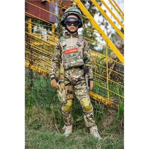 WW2 Teenager Boys Military Uniform Tactical Combat Jacket Pants Men Camouflage CP Jungle Print 2PCs Kids Special Force SWAT Army