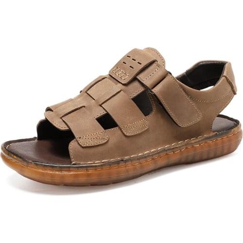 2021 Summer Mens Sandals Outdoor Men Leather Casual Shoes Breathable Men Beach Shoes Large Size 38-46 Leather Casual Sandals