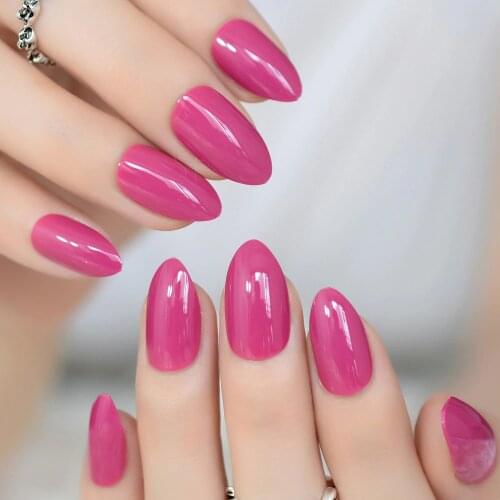 False Nails Almond Oval Sharp Medium Violet Red Fake Nails Stiletto Pink Rose Pointed Full Cover UV Gel Daily Wear Nail Art Tips