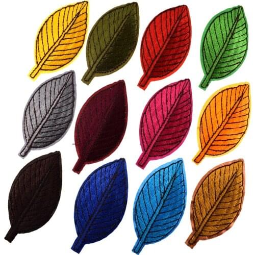 5Pcs Embroidery patches leaves hotfix motif appliques iron on patches badge stickers leaf for clothing decorative 3.5 x 6.5cm