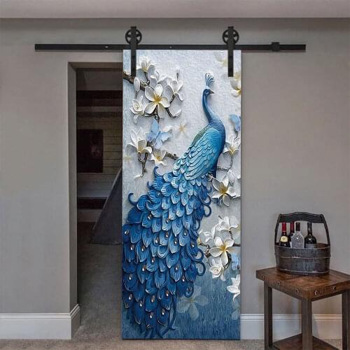 New 2pcs/set 3D Animal Colorful Peacock DIY Door Art Mural Sticker Home Decor Self-adhesive Removable PVC Wall Stickers Poster