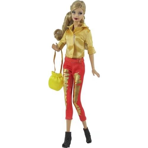 1/6 BJD Doll Clothes Fashion Yellow Shirt top Red Pants Bag Outfits Set For Barbie Clothing 30cm Dolls Accessories Kids Toy Gift