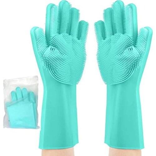 2 Pack Magic Silicone Gloves with Wash Scrubber, Reusable Brush Heat Resistant Gloves Kitchen Tool for Cleaning,car,pet hair