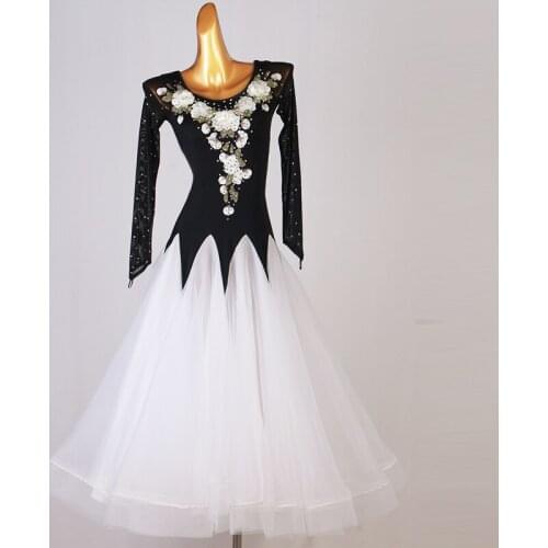 Modern Dance Competition Dress Mesh Long Sleeve Big Swing Elegant Waltz Dance Clothing Ballroom Standard Dance Clothing DQL5720