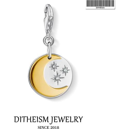 Moon & Stars Charm Pendant,2019 Winter Fashion Jewelry 925 Sterling Silver Sweet Gift For Women Girls Fit Bracelet Necklace