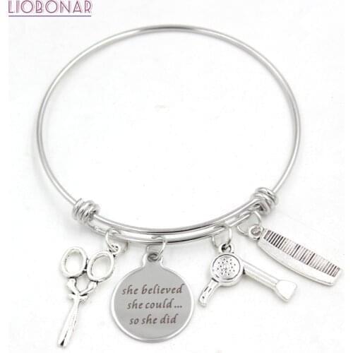 Adjustable Wire Hair Stylist Bangle Comb Hair Dryer Scissors Bracelet for Women Jewelry Pulsera Gifts