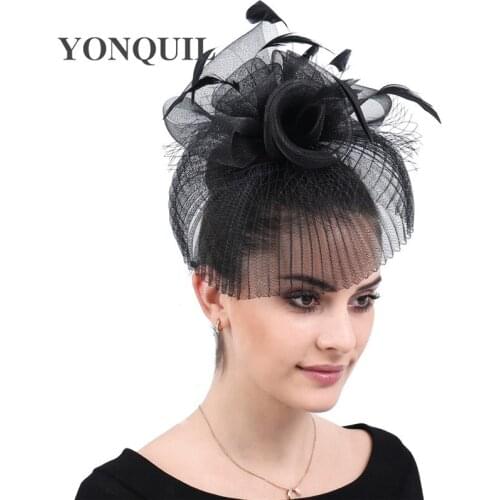 Black Mesh Fascinator Balck Hat Formal Weddidng Bride Headawear Accessorie Floral Occasion Headpiece Womens Church Event Fedora