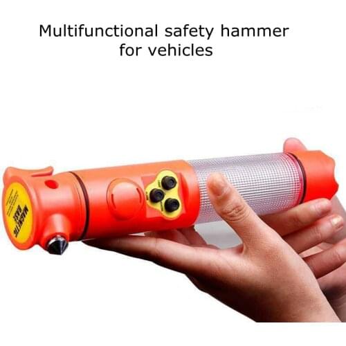 6-in-1 Alarm Hammer Multi-function Waterproof Sound Light Alarm Window Breaker LED Flash Portable Cutting Knife Live Save Hammer