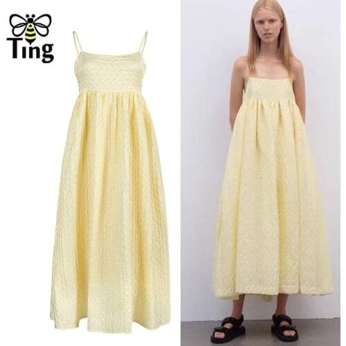 Tingfly 2021 Summer Designer Yellow Solid Color Sexy Brandy Beach Dress Bohemian Vintage Cottagecore Casual Dress Vestitis Robe