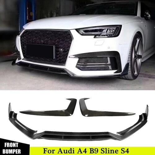 Carbon Fiber Car Front Bumper Lip Front Eyebrow Cover Body Kit Spoiler Splitter Diffuser Cover For Audi A4 B9 Sline S4 2018