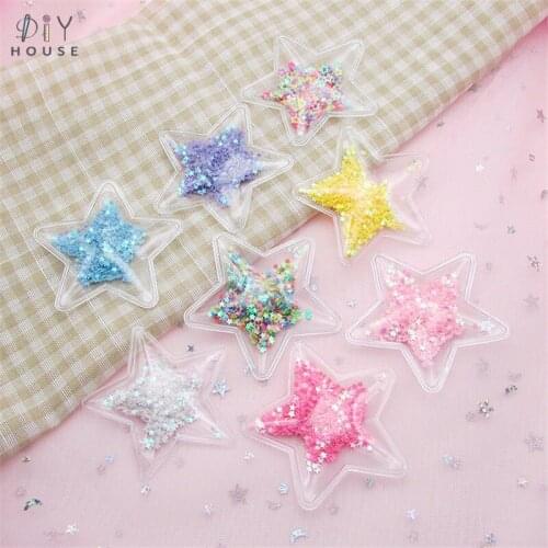 5Pcs Transparent Flowing Quicksand Sequins Stars Appliques DIY Craft Supplies Kids Hair Pin Accessories Material Ornaments