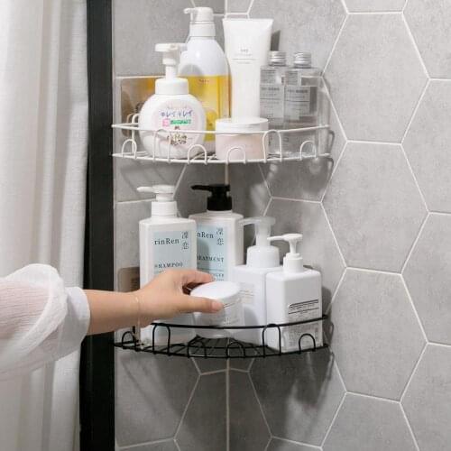 Iron Bathroom Corner Storage Rack Shelf Soap Cosmetic Shampoo Holder with Hooks Hangers Shower Caddy Bath Shelves Organizer