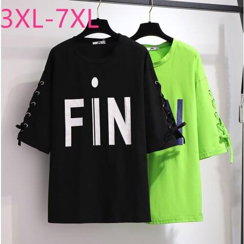 New 2021 street style summer plus size tops for women loose short sleeve cotton black green letter T-shirt 3XL 4XL 5XL 6XL 7XL