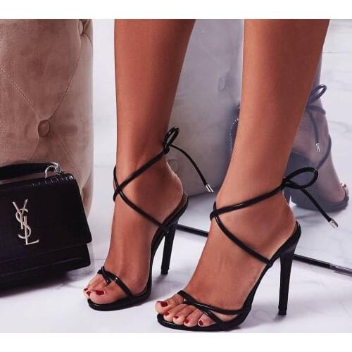 11.5CM Fine High Heels Sandals Footwear Cross-tied Ankle Strap Summer Sandals Shoes Women 2019 Female Sexy Shoes Women Party