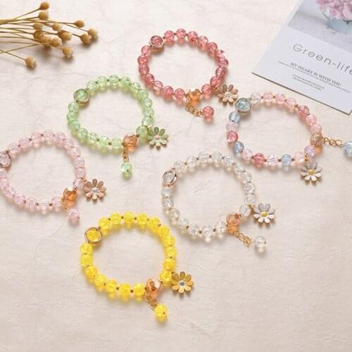 Crystal Charm Bracelets & Bangles For Women Fashion Jewelry Enamel Flower Tassel Elastic Brazaletes Pulseras Mujer Bijoux Femme