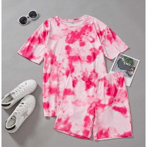 Dye Joggers Set Two Piece Sweatpant Sets Jogger Loungewear Women Summer Tracksuit Shorts Casual Short Sleeve Outfits for Women