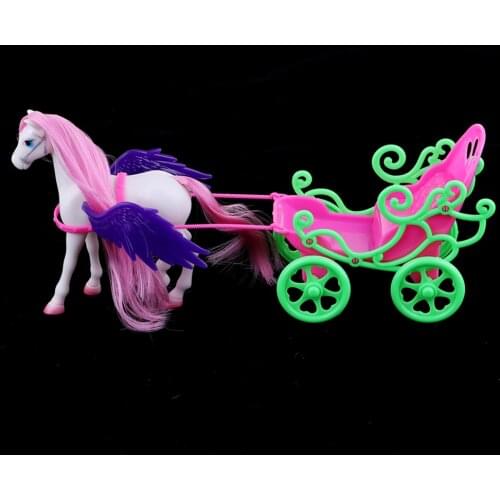 1/6 Princess Doll Playset Horse with Wing Carriage Kids Play House Toy Accessories