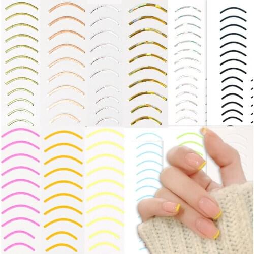 1 Pc Nail Strip Stickers French Smile Style Black Gold Silver Metal Strip Tape Nail Art Adhesive DIY Foil Tips Nail Decals