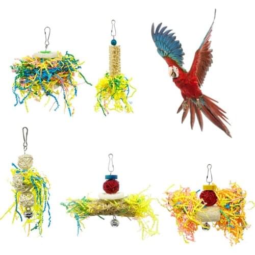 5Pcs Bird Parrot Shredding Toys Chewing Foraging Hanging Cage Shredder Bell Toys
