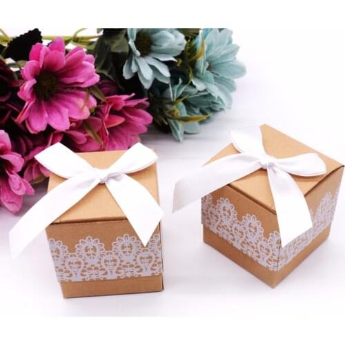 50Pcs/Lot Wedding Decoration Sweet Kraft Paper Candy Box Rustic White Lace Romantic Vintage Gift Boxes With Wedding Gift Favor