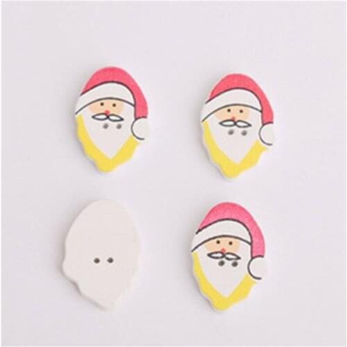 50pcs Christmas Decorations Santa Claus Buttons Wooden 25*17mm Accessories For Sewing Cloth Craft Supplies Children Scrapbooking