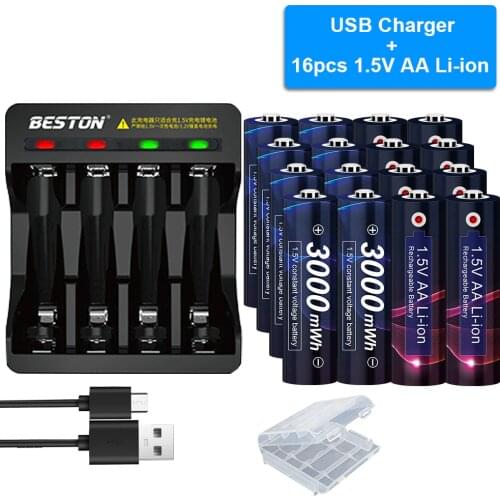 8-16pcs original AA 1.5v Rechargeable Battery 3000mWh AA Battery 1.5v AA LI-ion Rechargeable Battery For RC Detector Battery AA