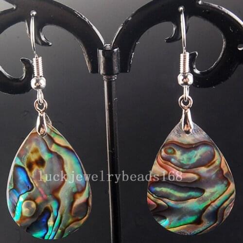 Free Shipping Women Fashion Jewelry New Zealand Ablone Shell Teardrop Bead Dangle Earrings Pair C4052