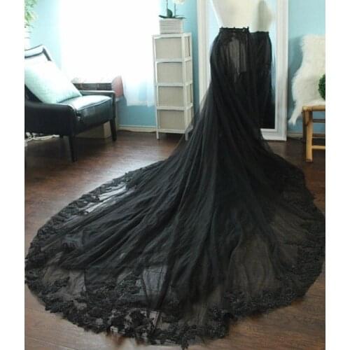 Black Sheer Lace Tulle Overskirt Black Tulle Skirt/ Black Bridal Skirt / Tulle Wedding Skirt / Black Wedding Skirt / Black Skirt