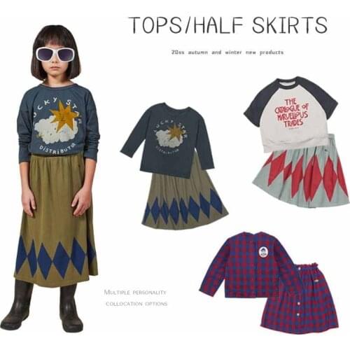 20 autumn/winter European and American new style childrens fashion all-match childrens skirt British retro half skirt suit