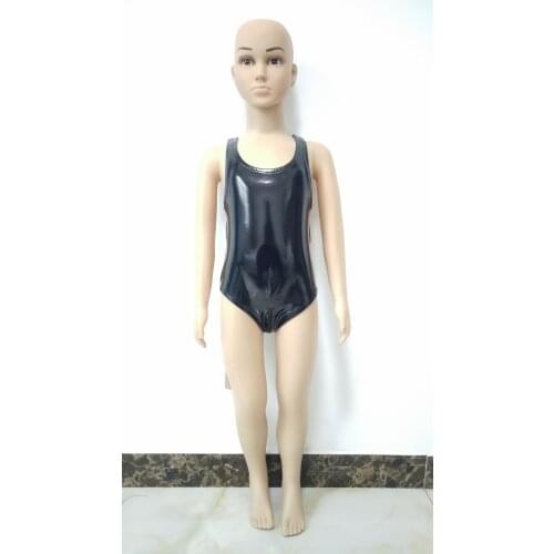 Kids short Catsuit Body suit Zentai Costume PVC Leather One Piece Swimwear Swimsuit with Crotch zipper